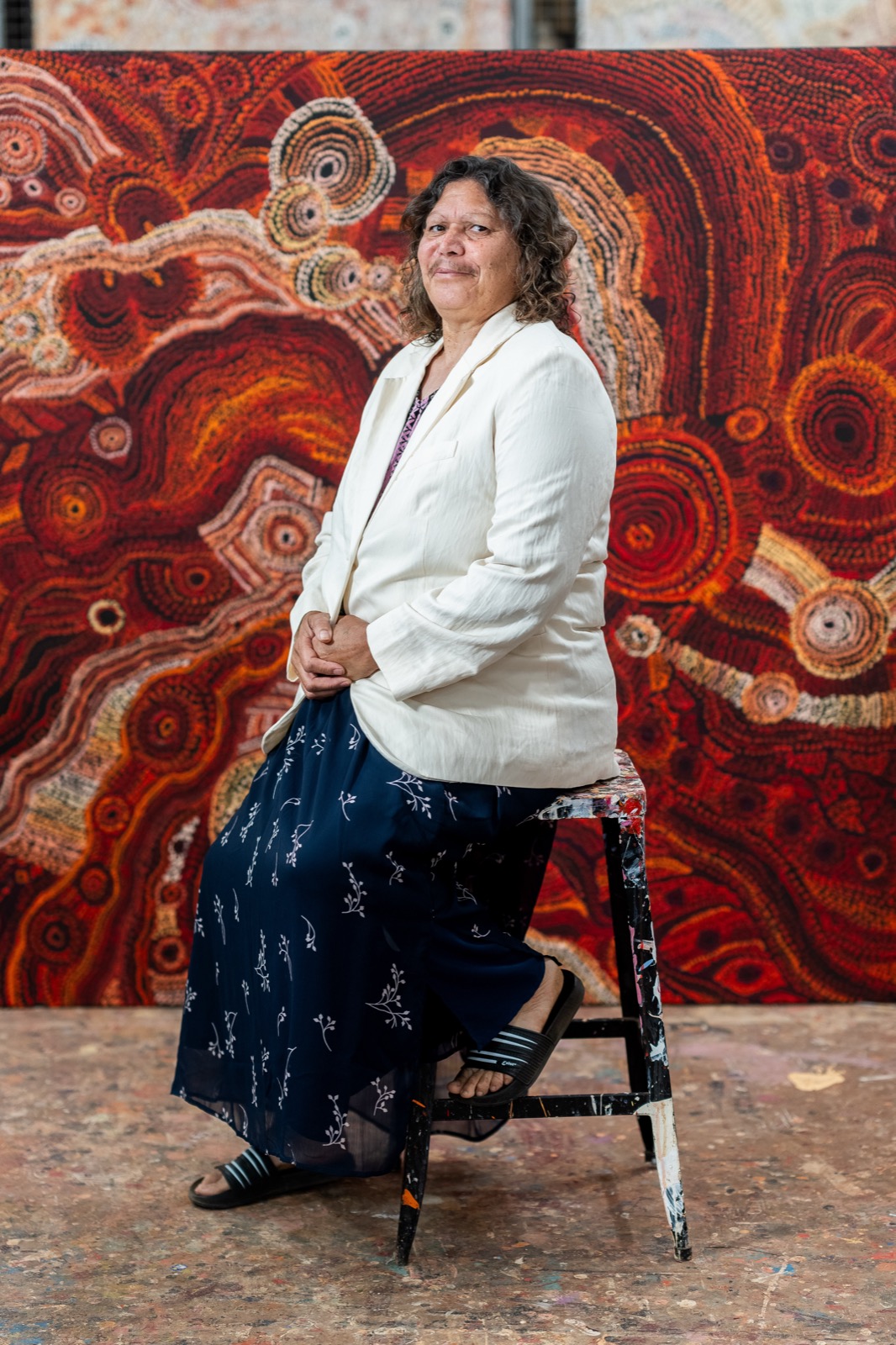 Priscilla Singer at work in the Iwantja studio