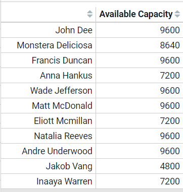 Advanced report for available capacity in Primetric