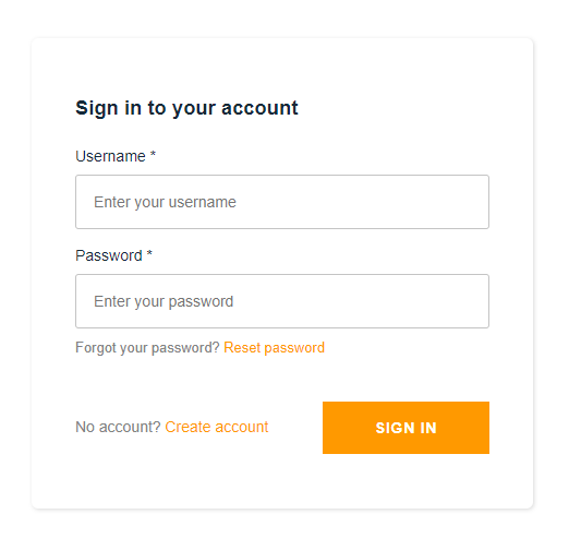 login screen: enter sername and password and click sign in button