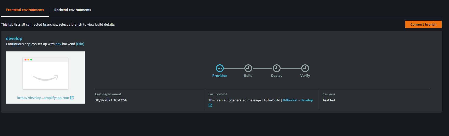 confirmación del deploy de la aplicación con aws amplify