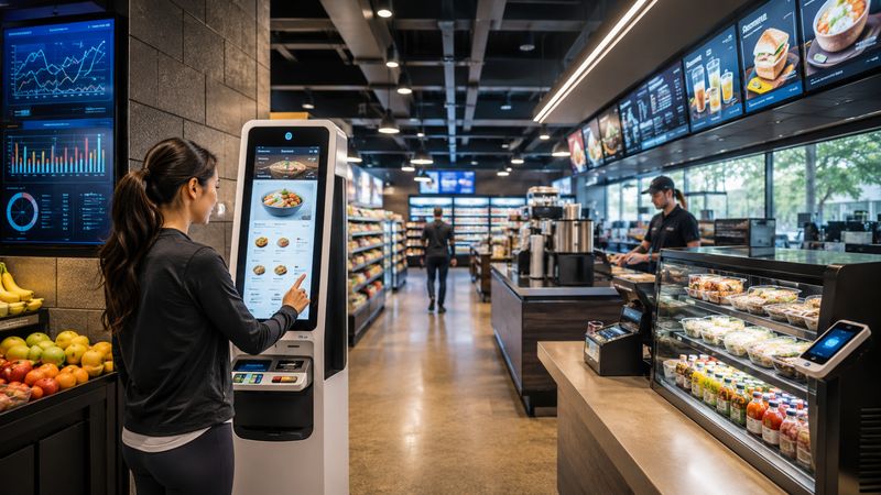 Customer completing a contactless payment with a mobile card reader at checkout