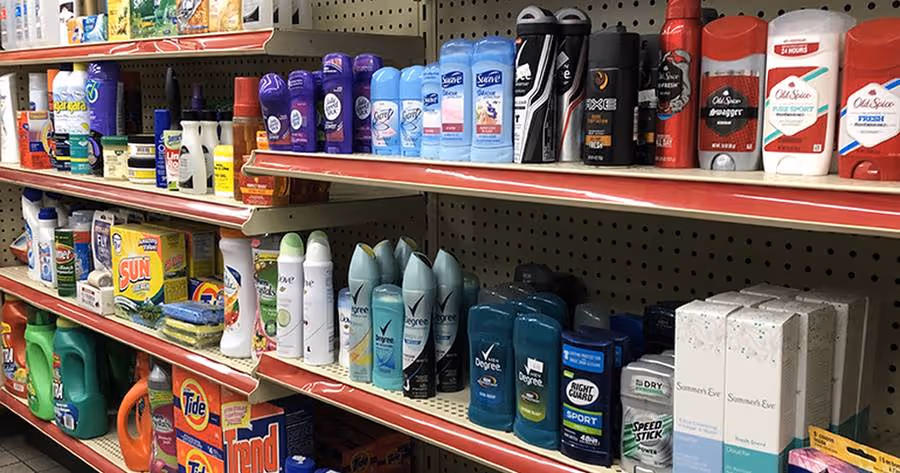 HBC products on shelf in c-store