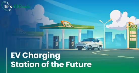 decorative graphic showing car getting charged at modern station