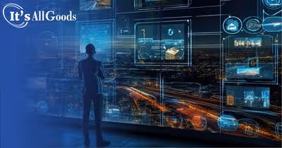 Abstract of business man reviewing business data on large vr screen