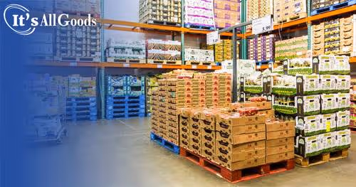Forklift moving a pallette of food.