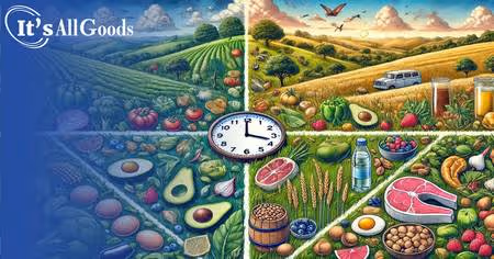 abstract art showing various foods forming different diets