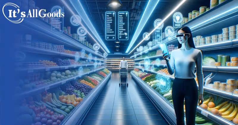 Shopper in a grocery store using augmented reality.