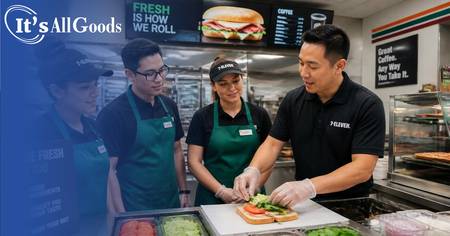 Convenience store manager mentoring employees.