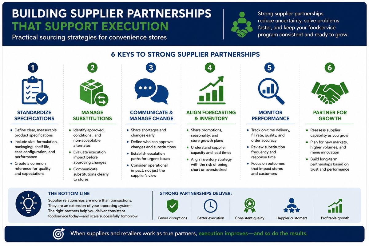An infographic representing the key elements of building supplier partnerships.