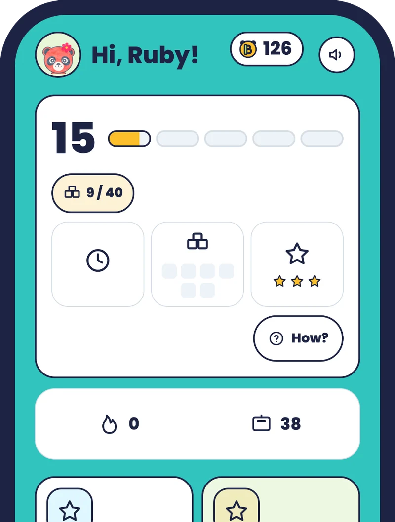 Cub mode for a child who doesn't read yet: the score as a bar, and chores and rewards as big picture tiles