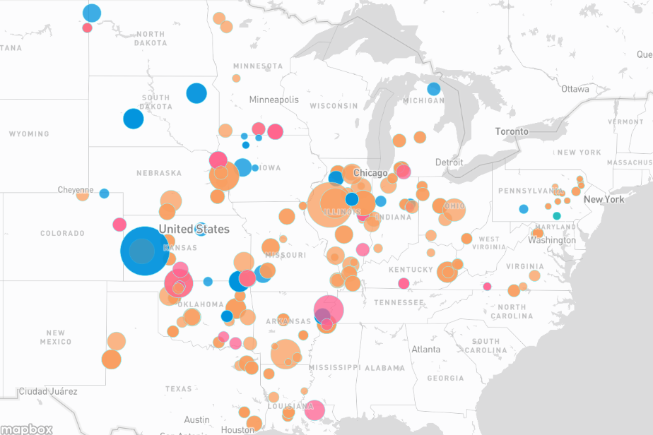 Supply map of capacity-only and toll structure offers across SPP, MISO and PJM; bubble size shows nameplate capacity in MW.
