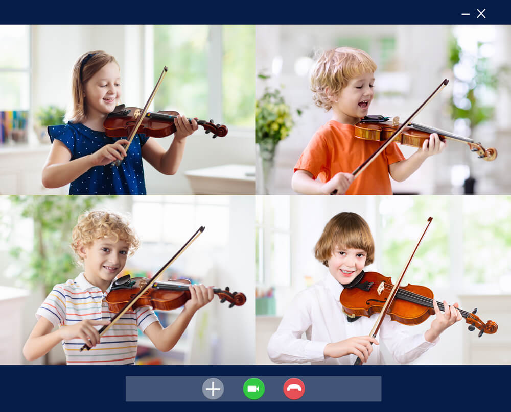 kids learning music skills in live online class