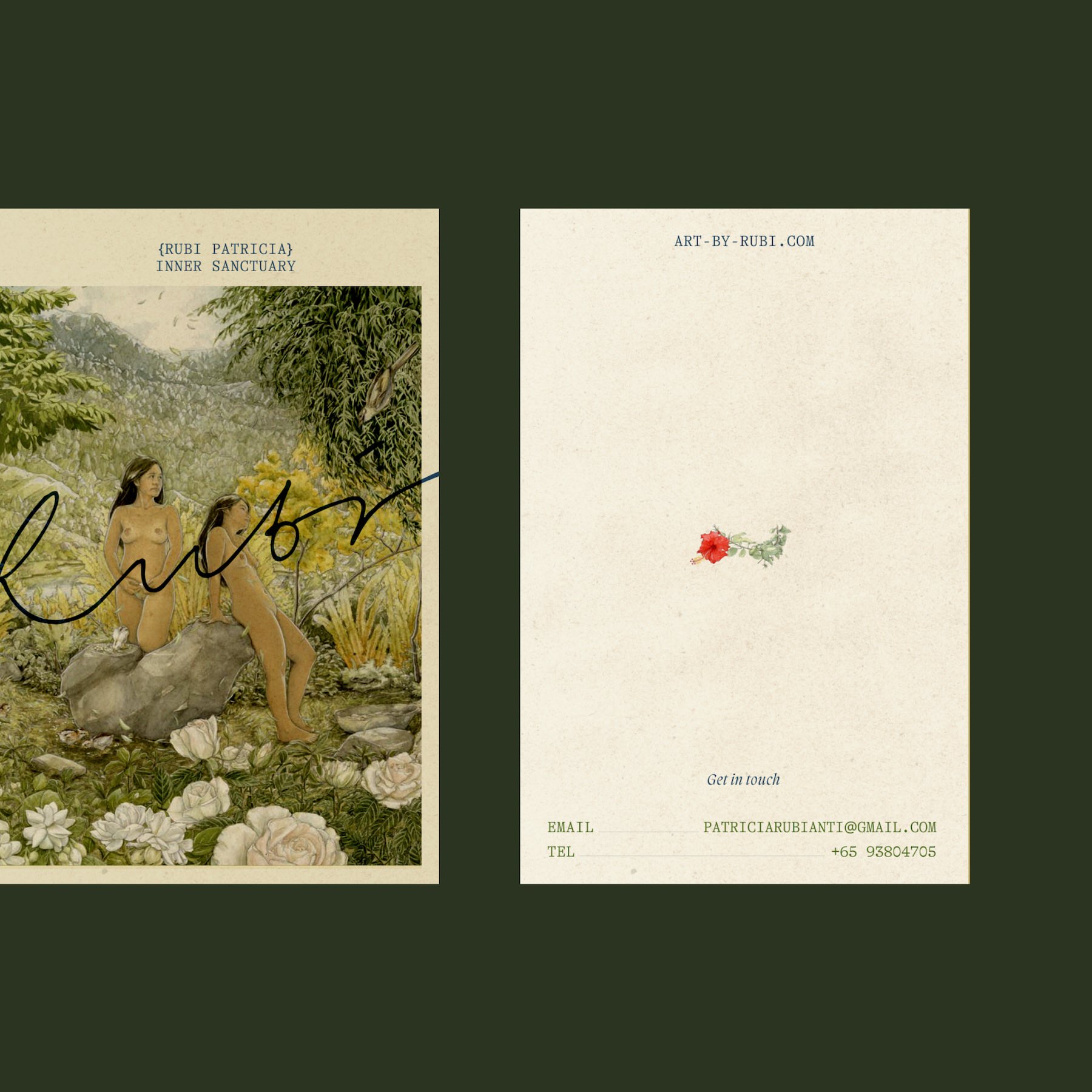 Earthy business card design for illustrator and artist Ruby designed by Jo ChunYan
