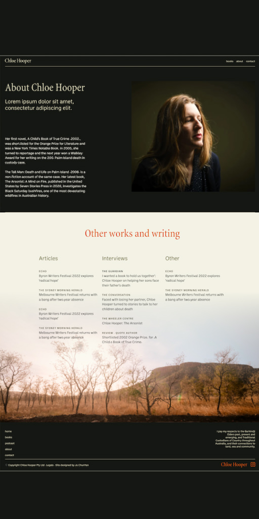 Chloe Hooper writer website design mock up designed by Jo Chunyan