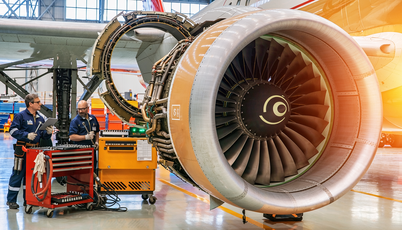 Factory floor in an aerospace manufacturing facility with partially assembled components