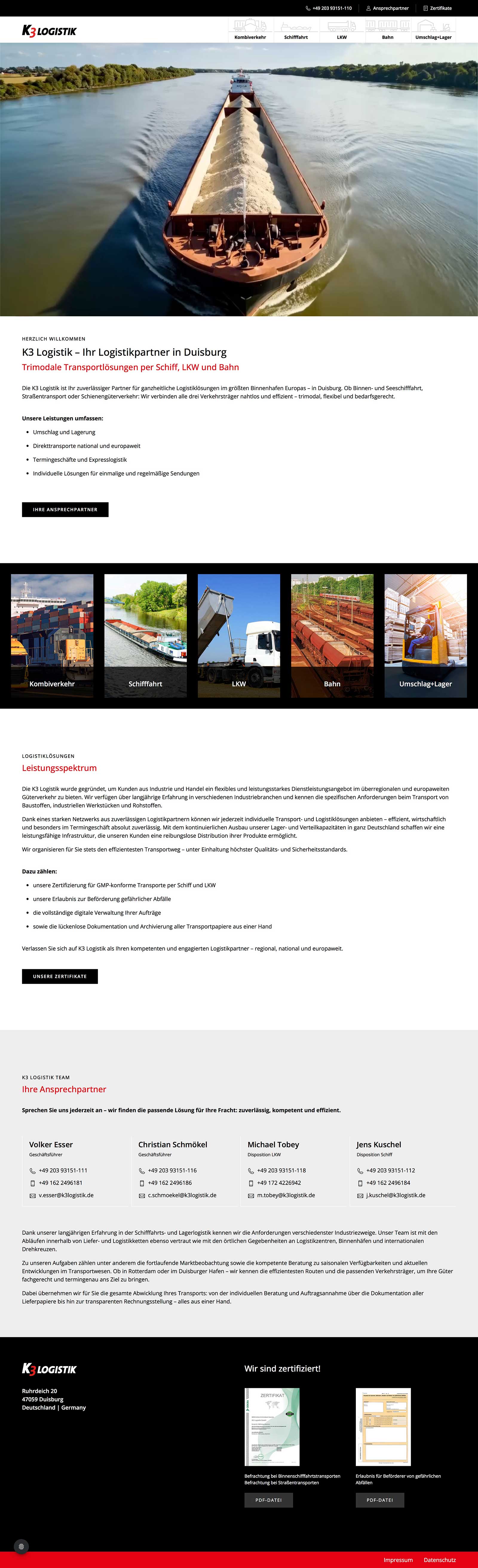 Internetseite der K3Logistik GmbH