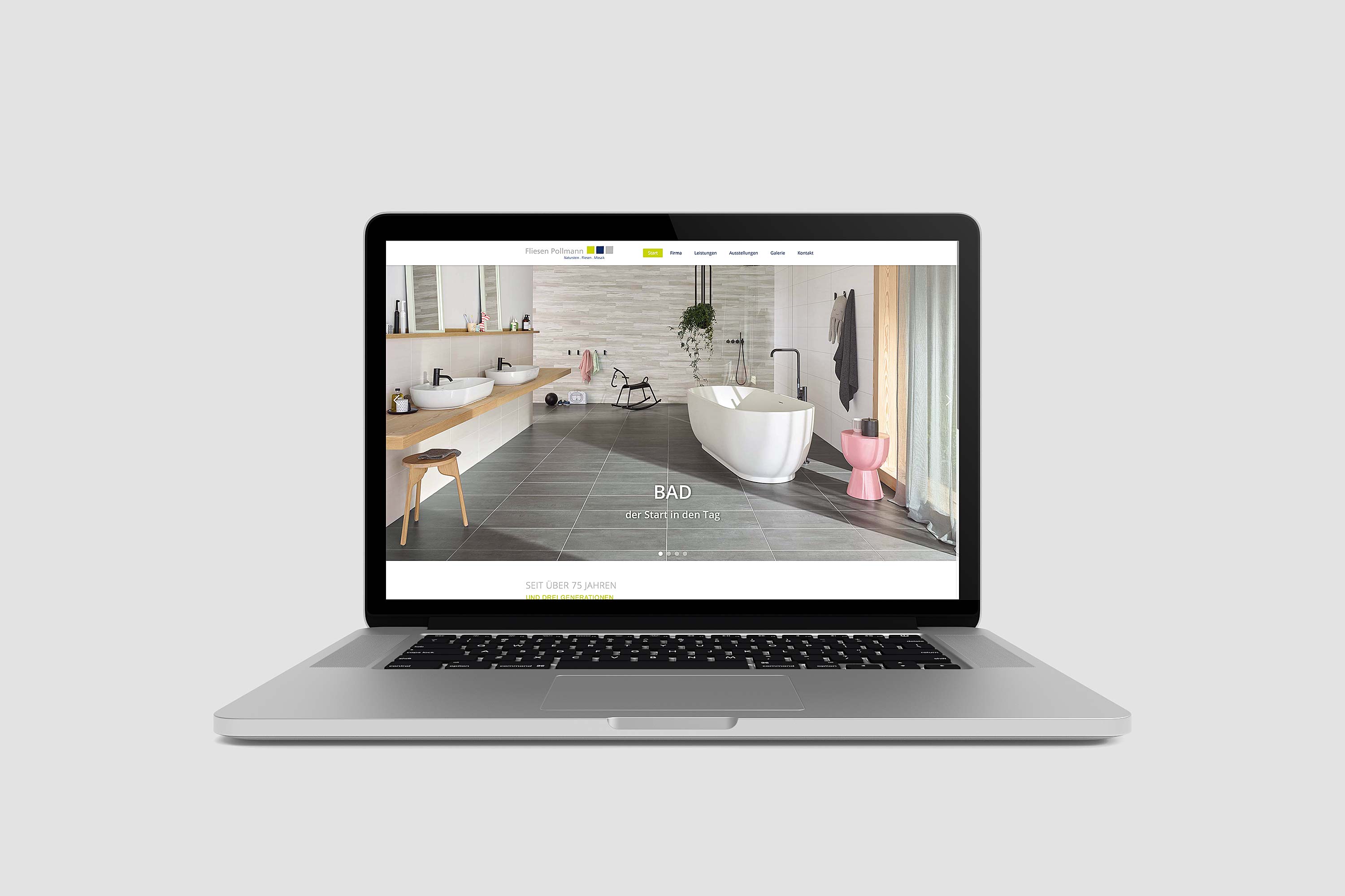 Projekt Website von Fliesen Pollmann auf einem Laptop