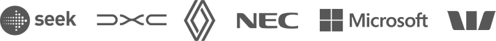 Logos for seek, DXC, Renault, NEC, Microsoft and Westpac