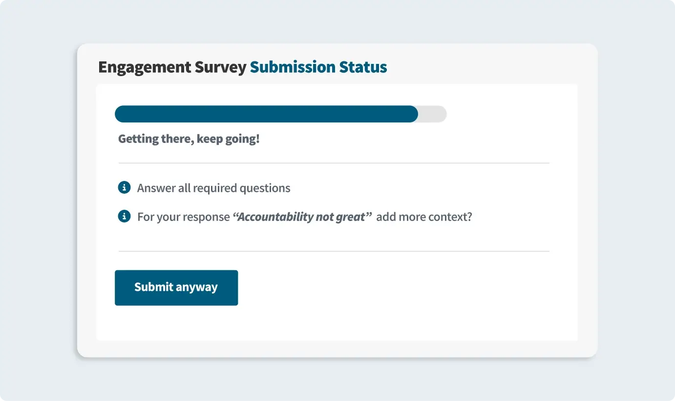 Survey submission status user interface
