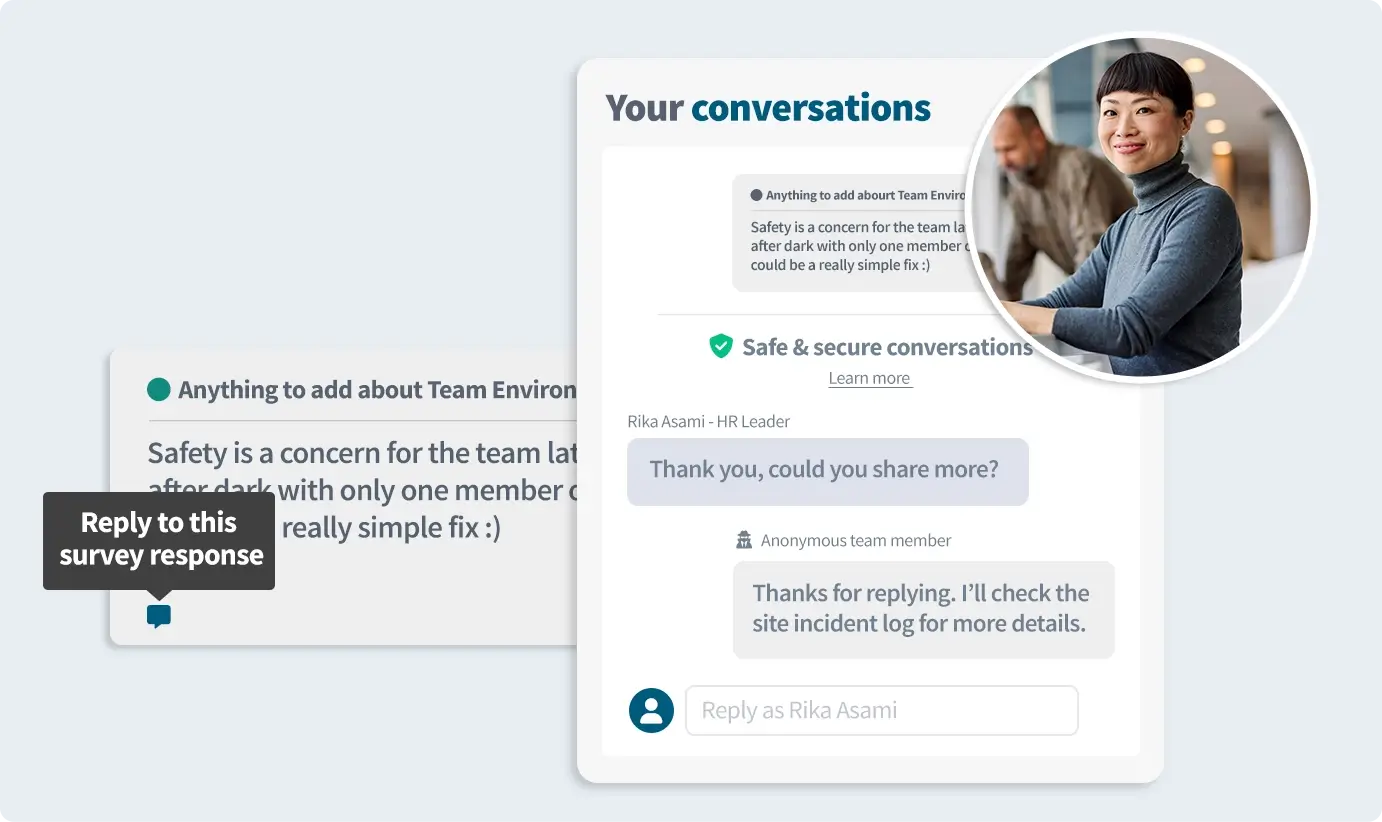 Reply to survey feedback user interface