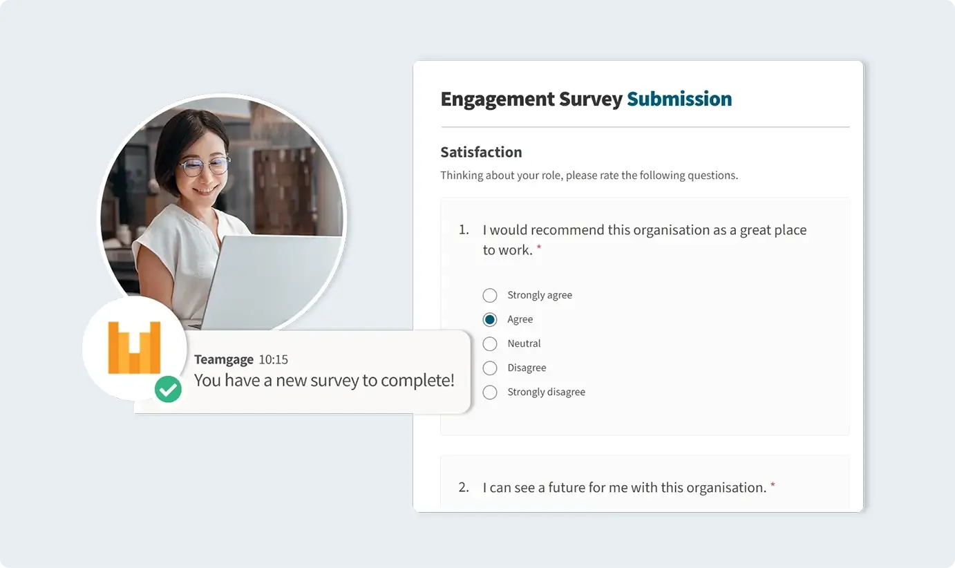 Teamgage employee engagement survey user interface.