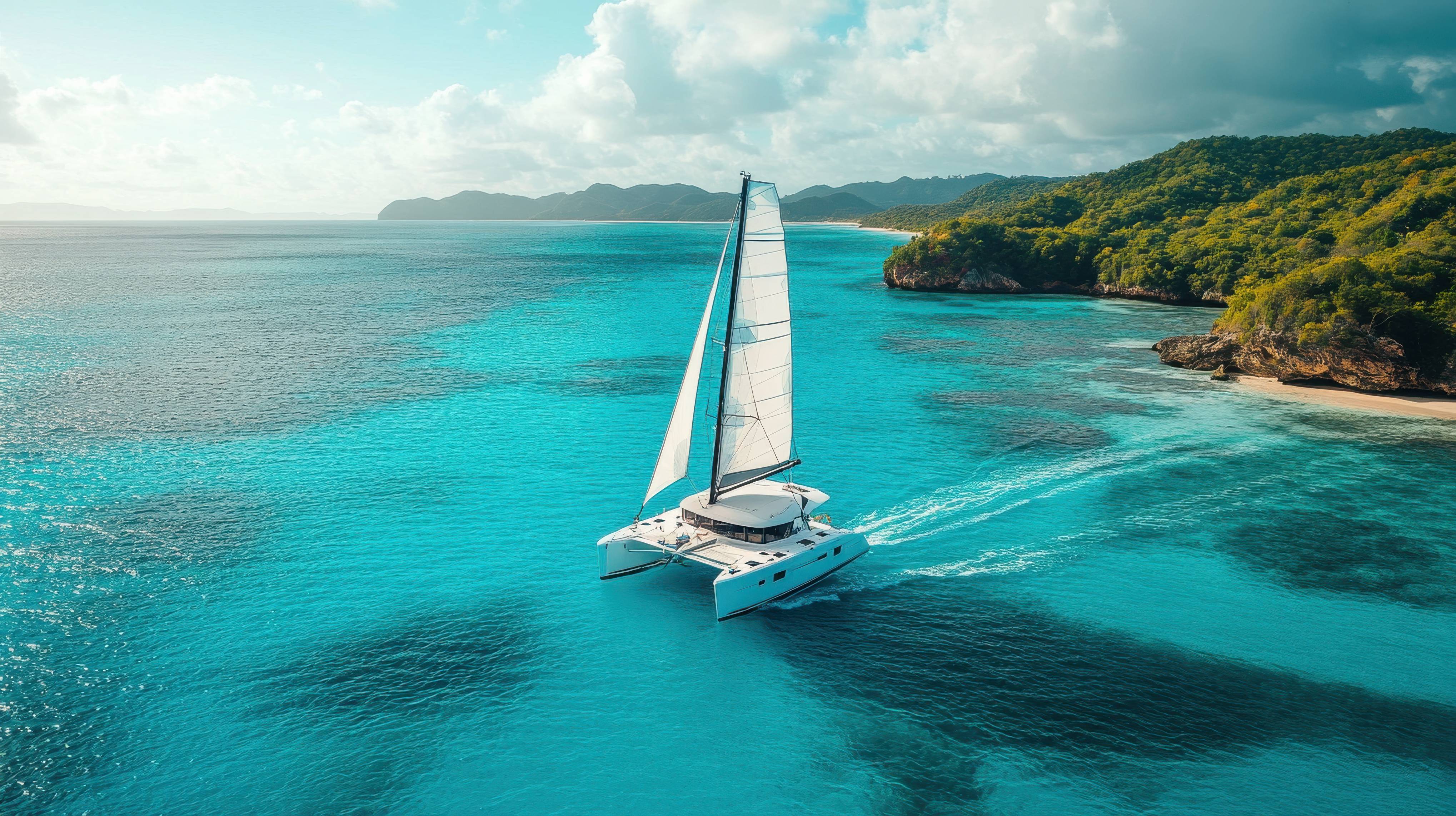 white boat sailing on a clear blue ocean