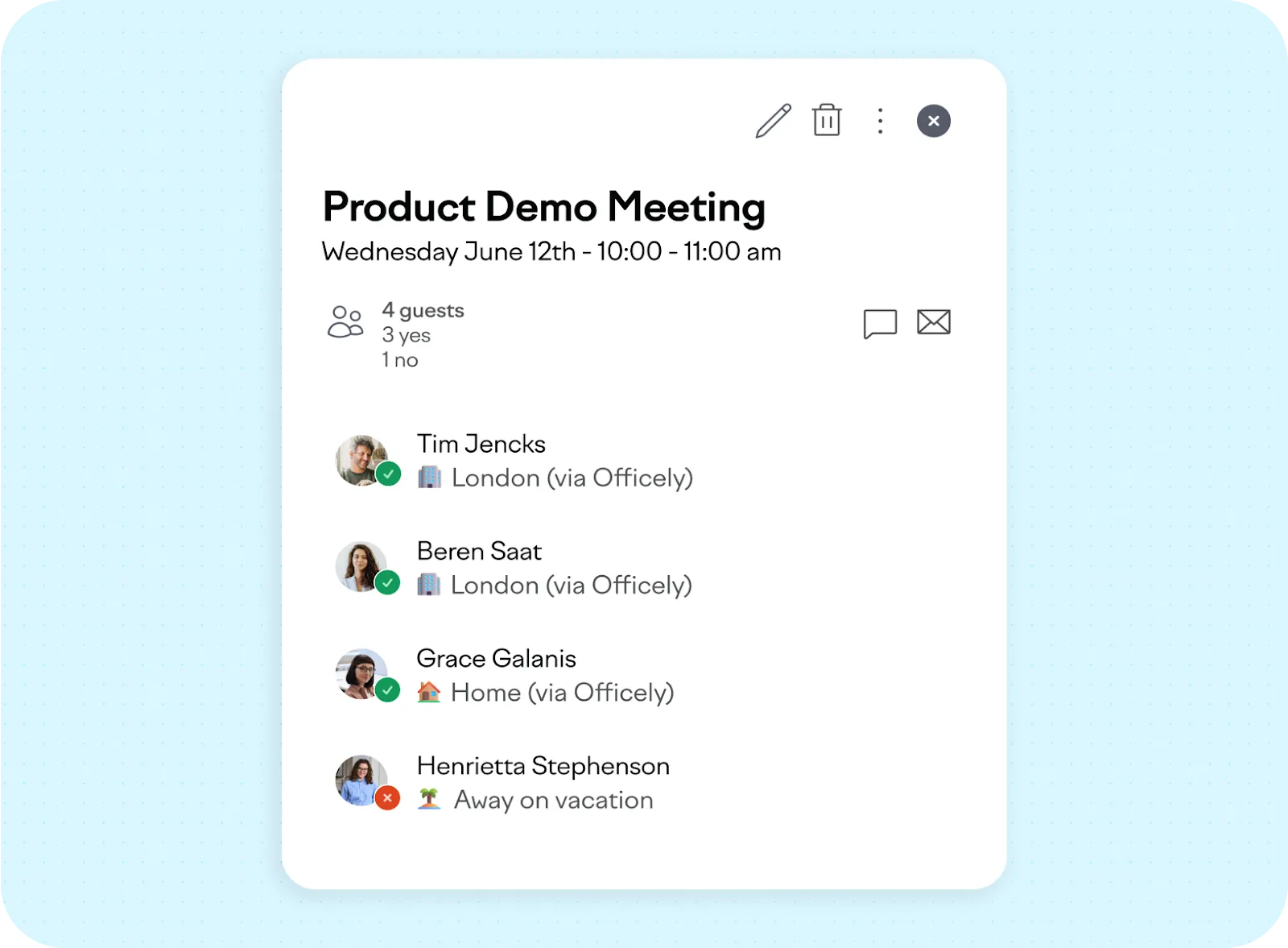 A screenshot of a meeting planned with Officely