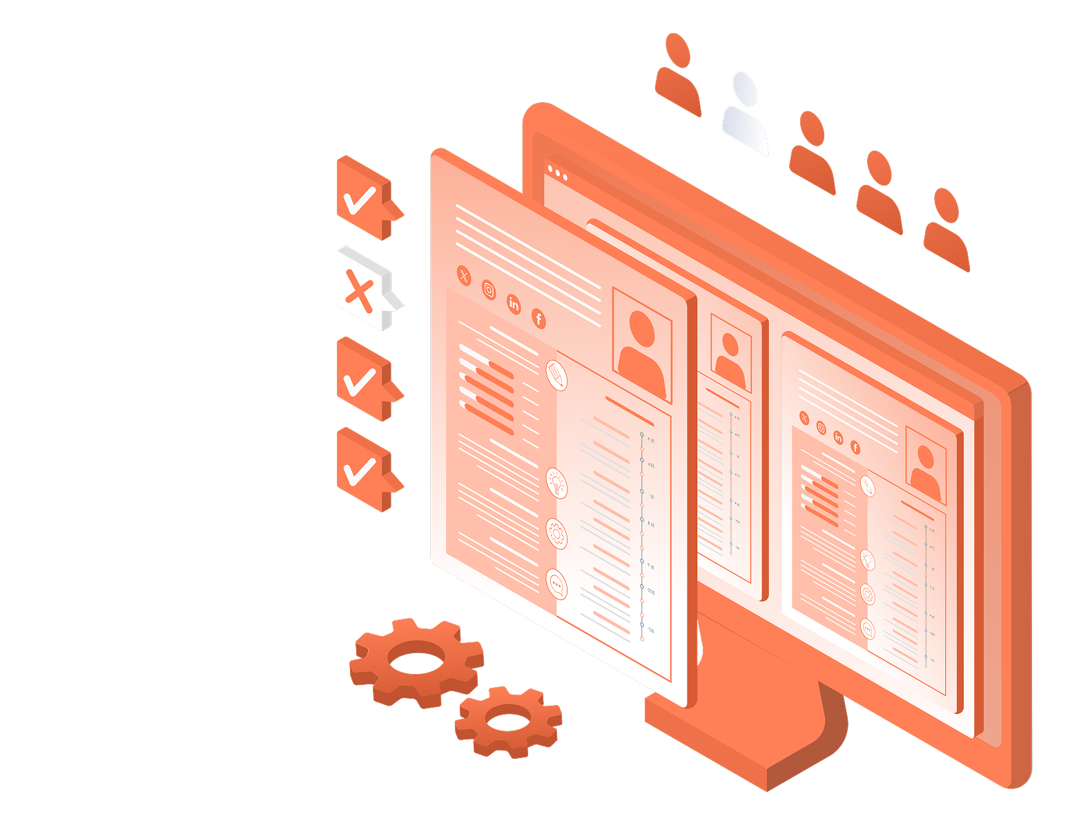 Illustration of cross-functional delivery teams embedded within a client's workflow, symbolising outcome-driven collaboration without added internal overhead.