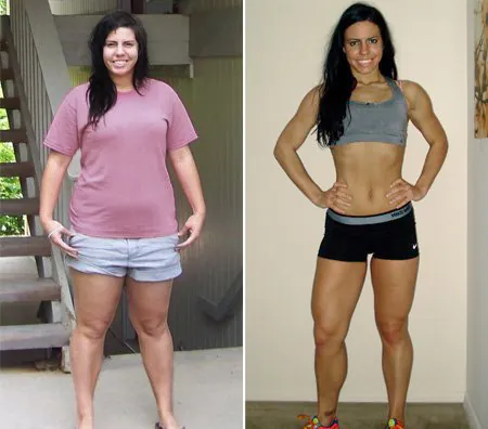 Client before and after, 35 lb body recomposition over 8 months