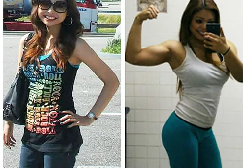 Before and after women's muscle gain and arm definition from strength training at UTG in Westwood NJ
