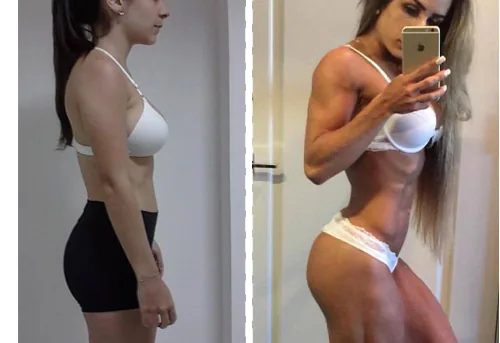Before and after women's abs and core definition from consistent strength training at UTG Westwood NJ