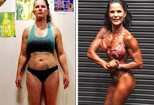 Before and after figure competition transformation, contest prep coaching at UTG in Westwood NJ