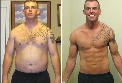 Men's before and after fat loss and chest definition from 1-on-1 strength coaching at UTG Westwood NJ