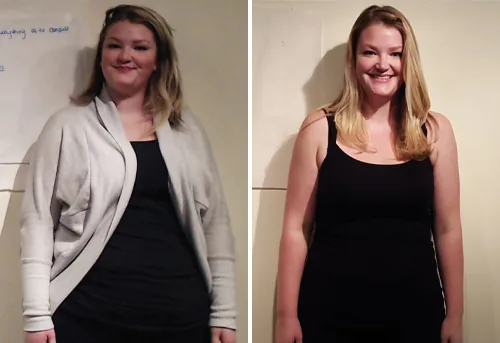 Ashley before and after, 40 lb down with UTG Personal Training in Westwood NJ