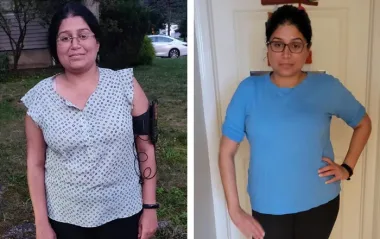 Before and after women's weight loss transformation with nutrition coaching at UTG in Bergen County NJ