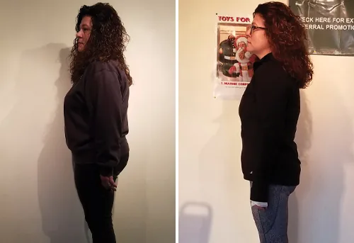 Kerry before and after, 60 lb down with UTG Personal Training in Westwood NJ