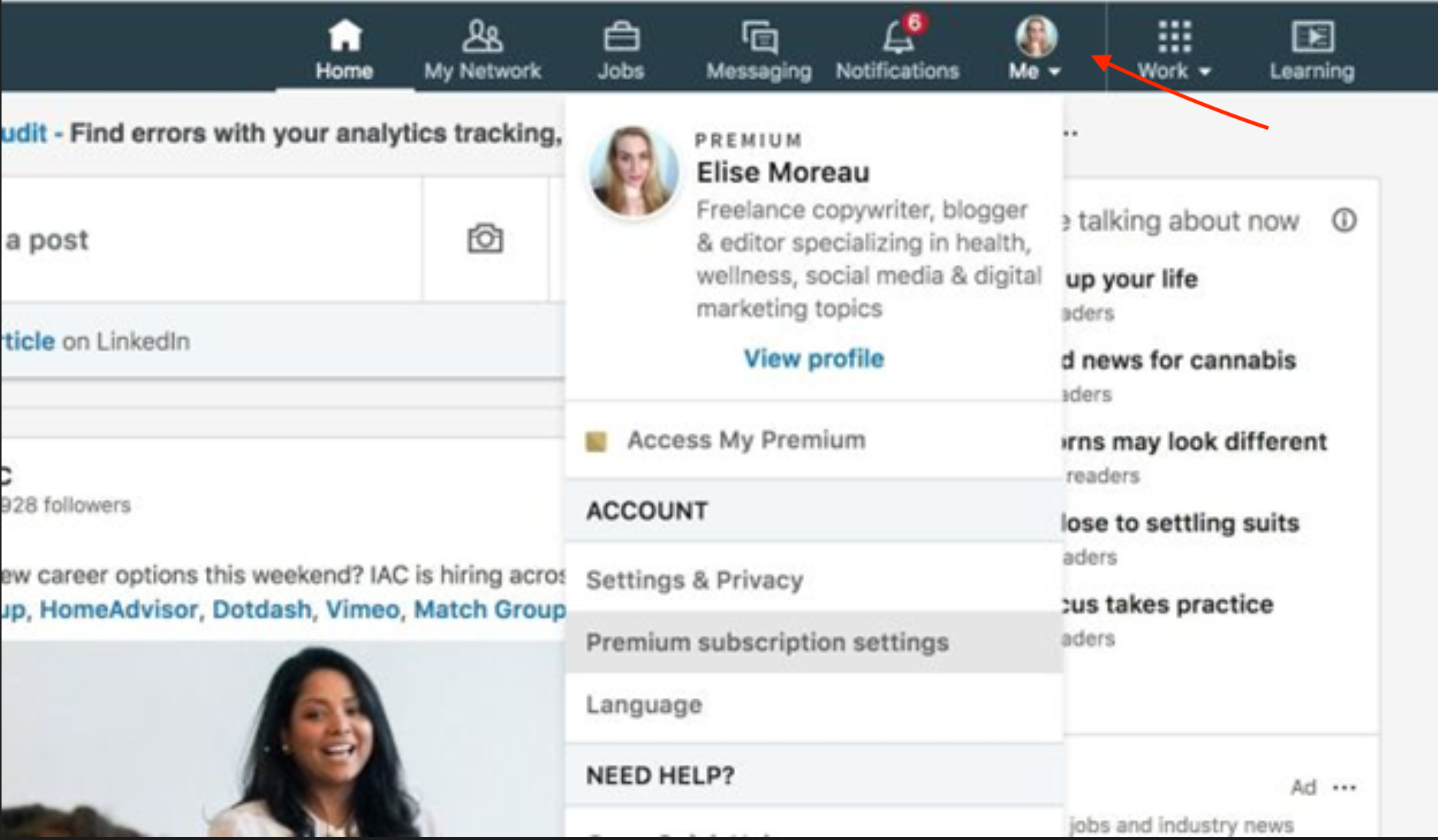 linkedin profile screen