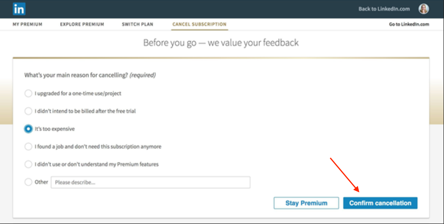 how to cancel linkedin premium