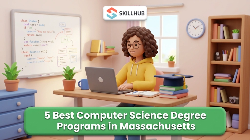 Students studying computer science at a college in Massachusetts