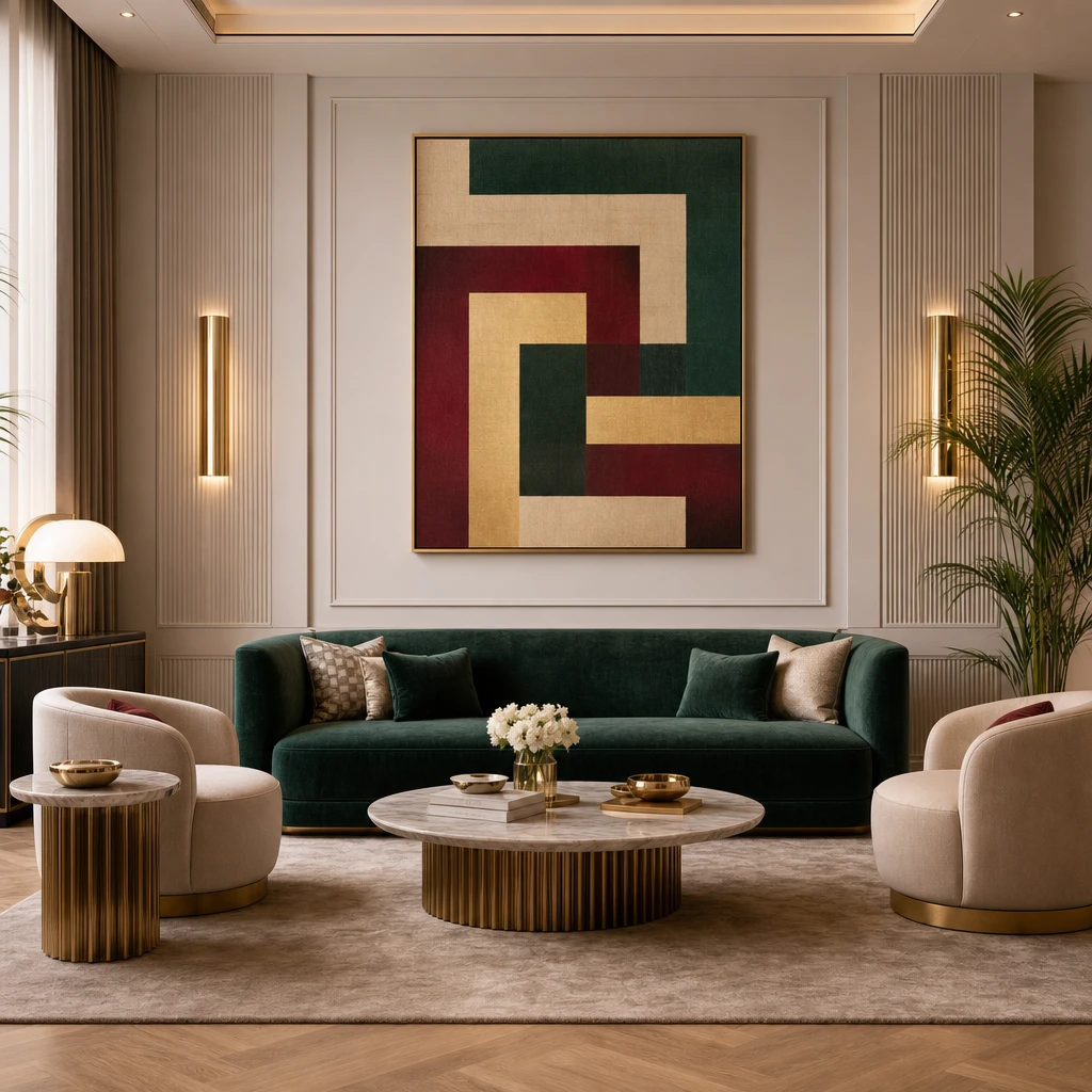 kunst aan de muur in de woonkamer