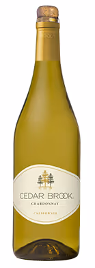 Front view of a wine bottle filled with Cedar Brook California Chardonnay