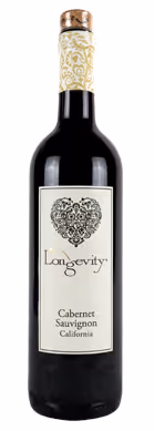 Longevity brand front of a Cabernet Sauvignon wine bottle with front label