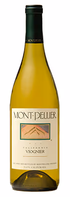 Mont Pellier brand Viognier white wine label and bottle front view