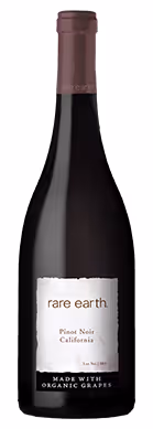 Rare Earth brand Pinot Noir wine bottle front view with wine label and capsule