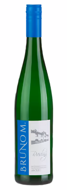 Front view of Bruno M. white wine bottle with Riesling label