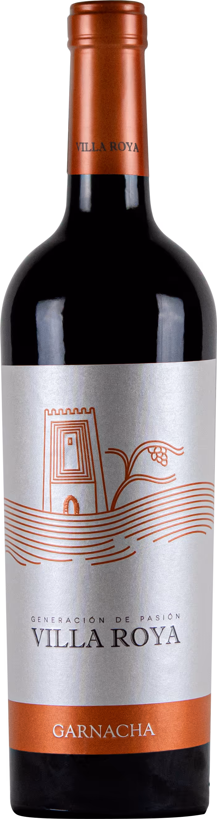 Villa Roya Garnacha wine bottle front view with wine label