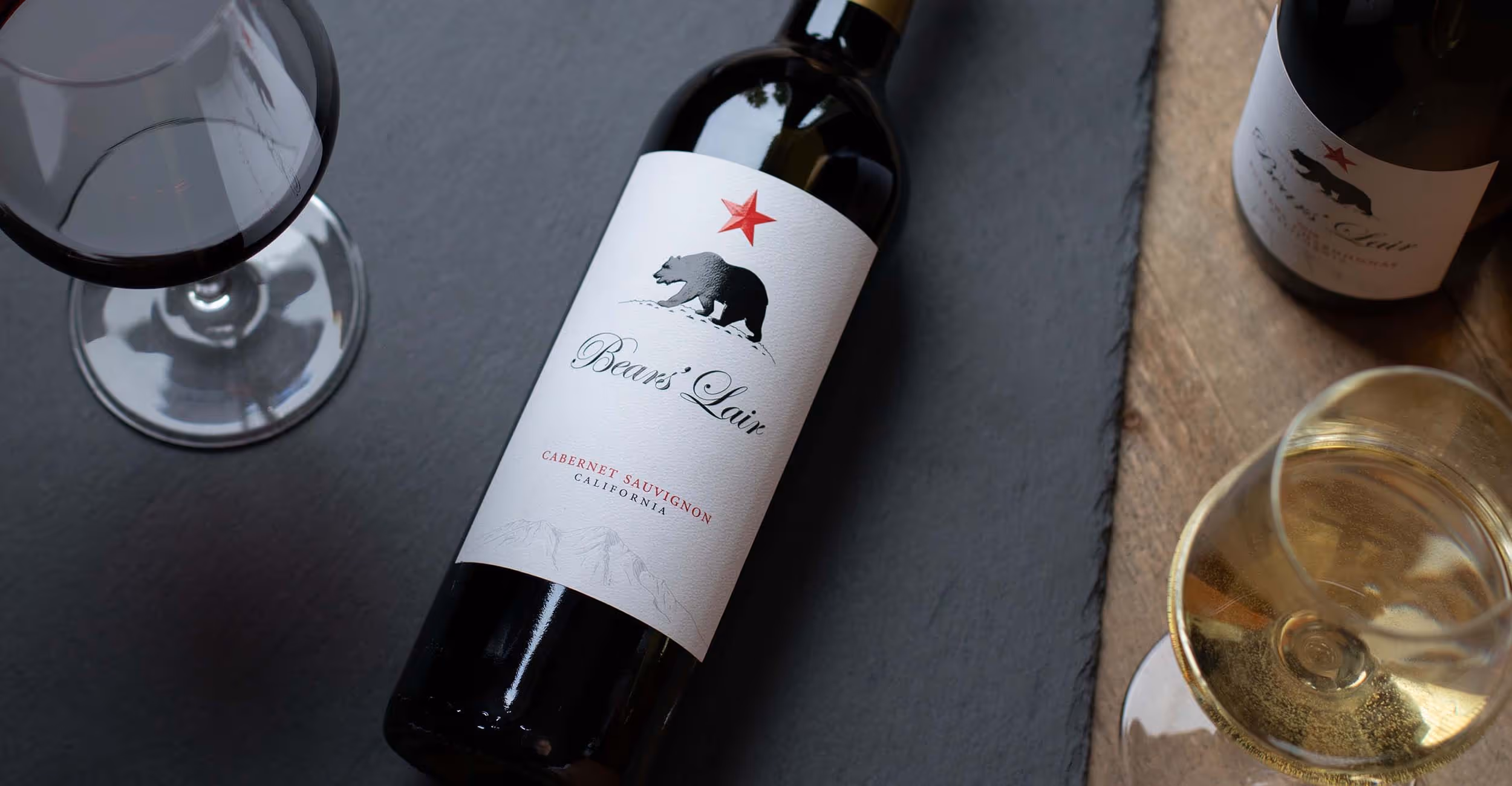 A bottle of Bears' Lair Cabernet Sauvignon on a piece of black slate