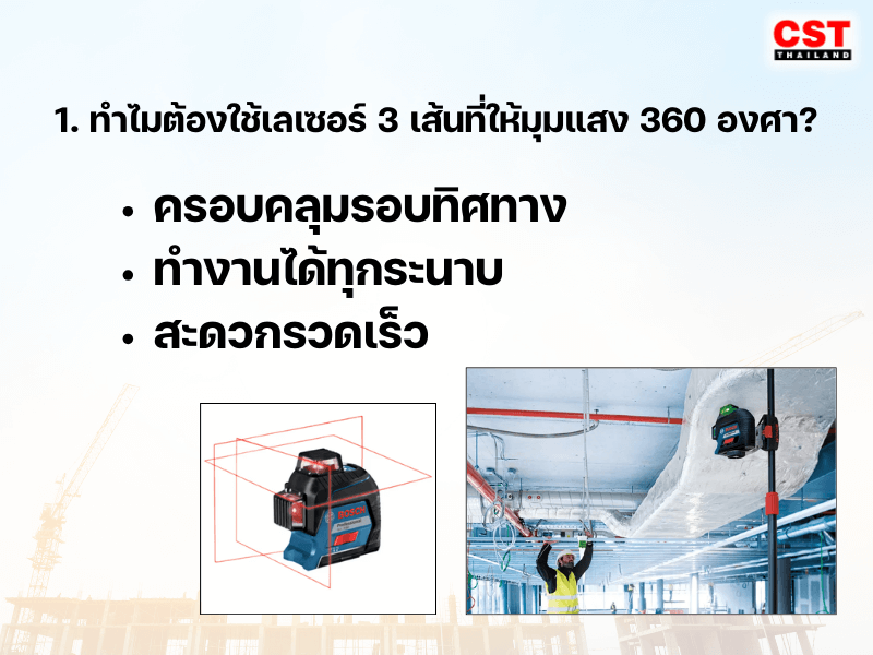 1. ทำไมต้องใช้เลเซอร์ 3 เส้นที่ให้มุมแสง 360 องศา?
