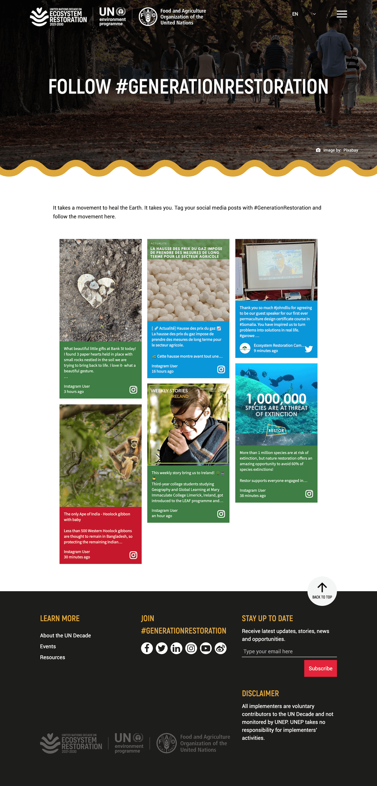 Screenshot of the GenerationRestoration social wall embedded on the Decade on Restoration website.