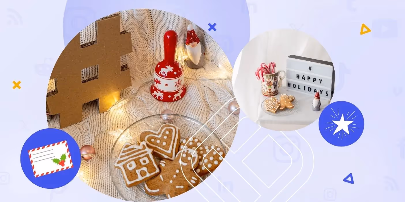 Holiday imagery in two circles.